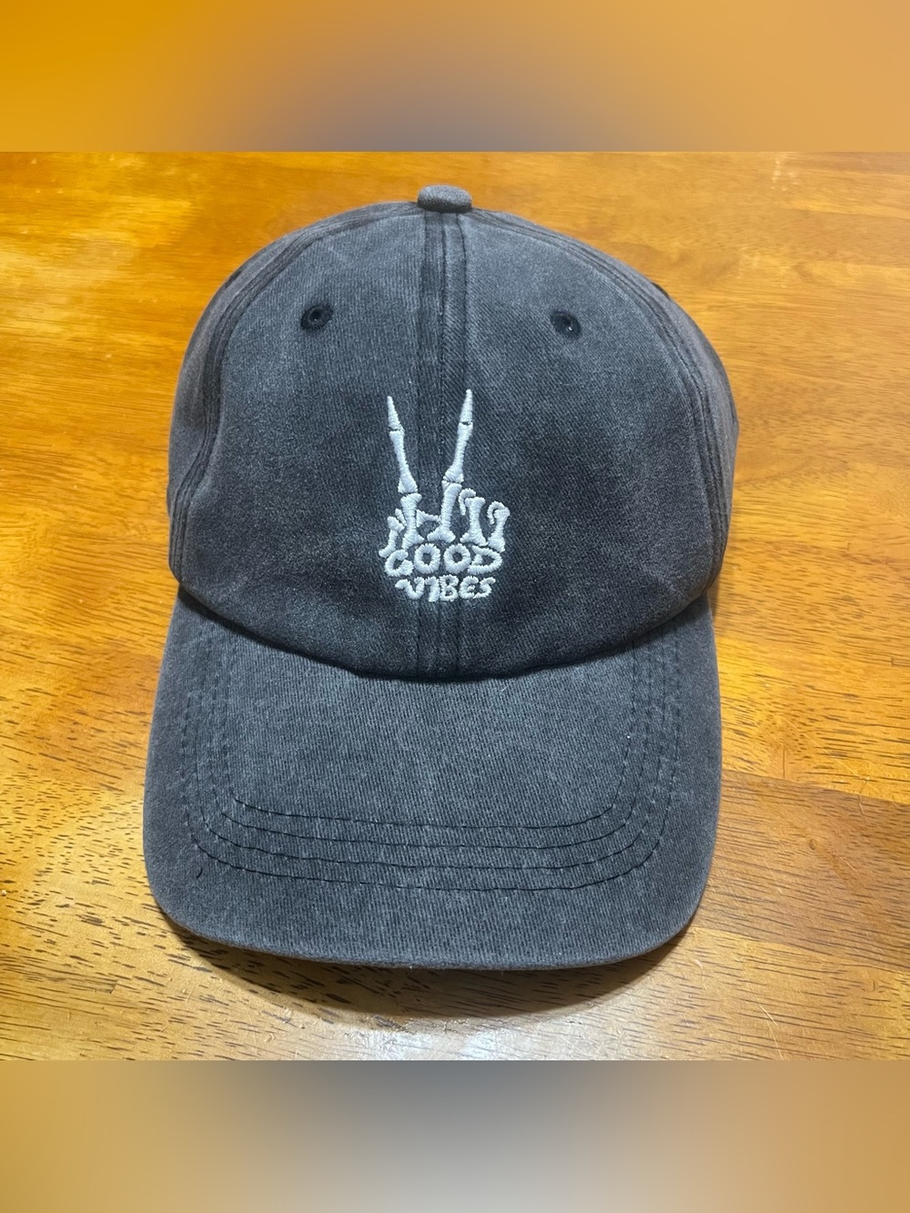 NWOT❗️Skeleton hand “Good Vibes” embroidered cotton washed baseball cap unisex
